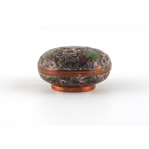 15 - Property of a lady - a 19th century Chinese champleve cloisonne bun shaped box, decorated with scrol... 