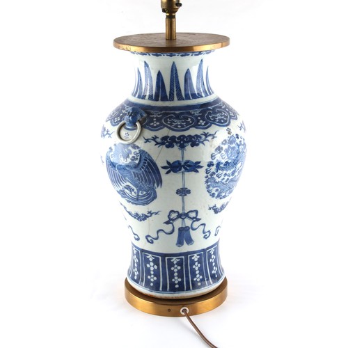 110 - Property of a lady - a Chinese blue & white baluster vase, 19th century, decorated with dragon & pho... 