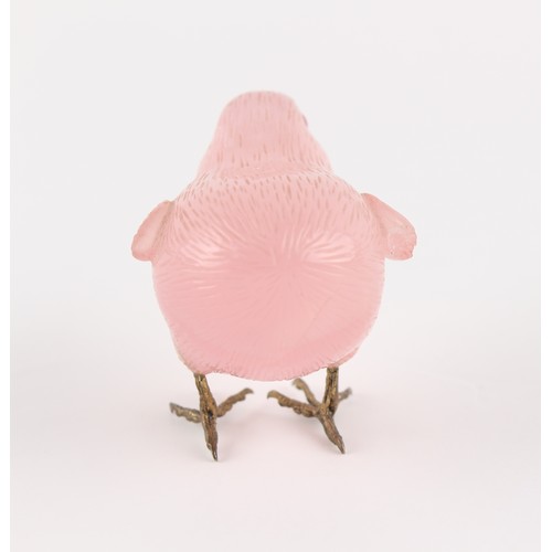 11 - A Chinese carved rose quartz model of a Chick, small chip to one wing, 2.1ins. (5.3cms.) long.