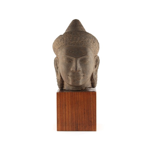 3 - Property of a gentleman of title - a carved sandstone head of Buddha Muchalinda, Khmer Empire, Cambo... 