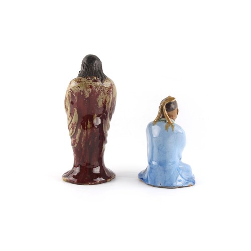 79 - Property of a lady - two 19th century Chinese Shiwan figures, the taller 8.75ins. (22.2cms.) high (2... 