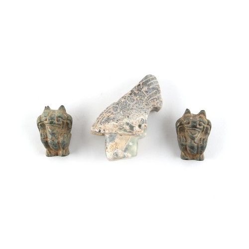 19 - Property of a lady - a pair of Chinese bronze archaistic Taotie mask harness fittings, each approxim... 