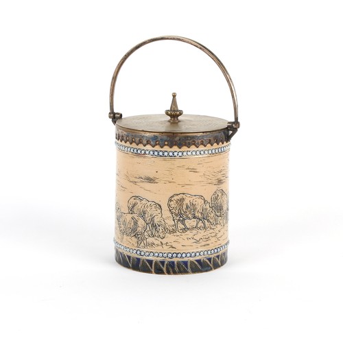 133 - Property of a gentleman - Hannah Barlow for Doulton Lambeth - a Victorian stoneware biscuit barrel w... 