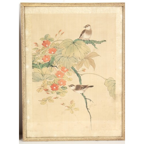 43 - Property of a gentleman - a set of four Chinese paintings on silk depicting birds among flowering sh... 