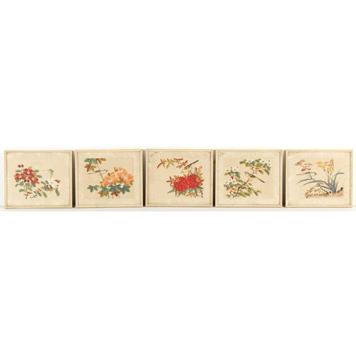 43 - Property of a gentleman - a set of four Chinese paintings on silk depicting birds among flowering sh... 