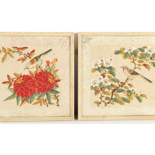 43 - Property of a gentleman - a set of four Chinese paintings on silk depicting birds among flowering sh... 