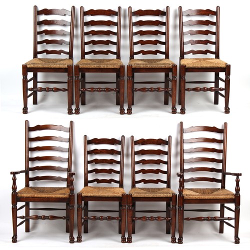 224 - Property of a lady - a set of eight rush seated ladder-back dining chairs, 20th century, including t... 