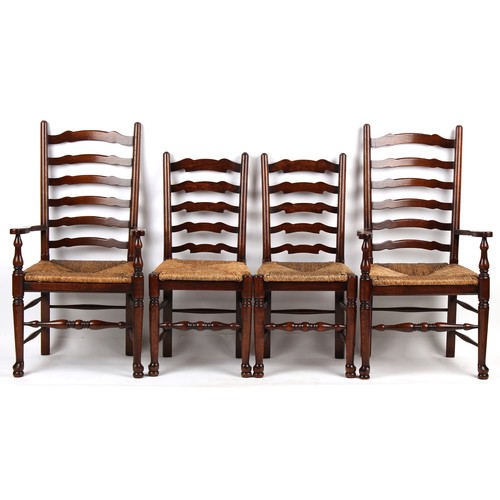 224 - Property of a lady - a set of eight rush seated ladder-back dining chairs, 20th century, including t... 