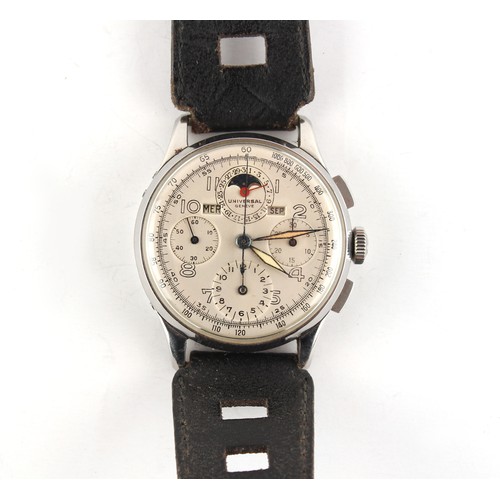 17 - Property of a lady - a gentleman's Universal Tri-Compax chronograph wristwatch, circa 1950, with Fre... 