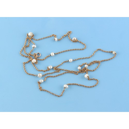 51 - Property of a lady - an unmarked gold (tests 9ct) & certificated natural saltwater pearl chain neckl... 