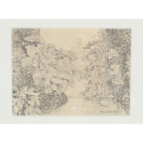 247 - Property of a lady - Molly Dicker (b.1924) - VIEW OF A GARDEN - pencil drawing, in glazed frame; tog... 