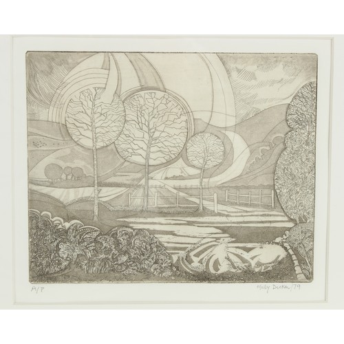 247 - Property of a lady - Molly Dicker (b.1924) - VIEW OF A GARDEN - pencil drawing, in glazed frame; tog... 