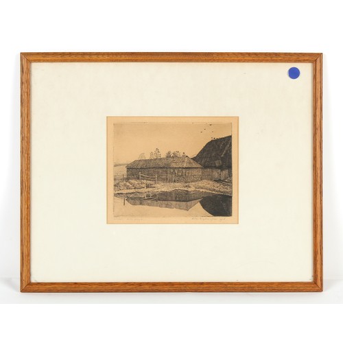 252 - Property of a gentleman - Allan Gwynne-Jones RA (1892-1982) - 'BARNS AND PONDS, EVENING' - etching, ... 