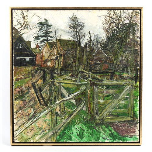 280 - ARR - Property of a lady - Olwyn Bowey R.A. (b.1936) - GATE TO FARM HOUSE - oil on canvas, 37.8 by 3... 