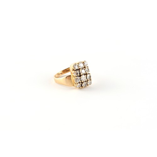 38 - Property of a deceased estate - a modern 18ct yellow gold diamond rectangular panel ring, the twelve... 