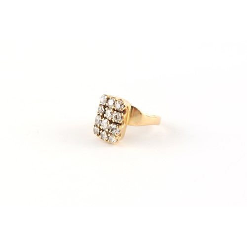 38 - Property of a deceased estate - a modern 18ct yellow gold diamond rectangular panel ring, the twelve... 