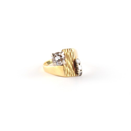 37 - Property of a deceased estate - a modern yellow gold (tests 18ct) diamond ring, the larger round bri... 