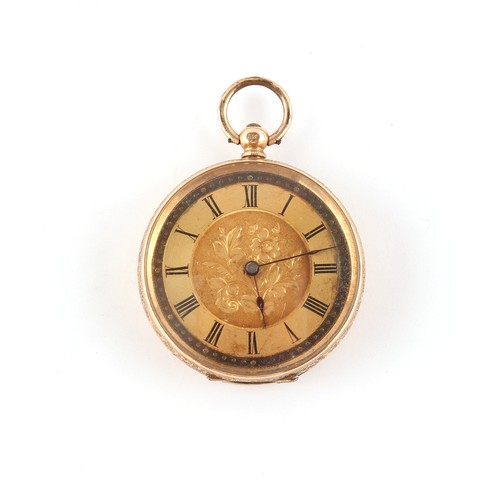 10 - A late 19th / early 20th century 14ct gold fob watch or small pocket watch, the rear hinge broken, 3... 