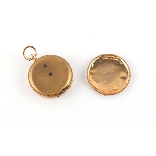 10 - A late 19th / early 20th century 14ct gold fob watch or small pocket watch, the rear hinge broken, 3... 