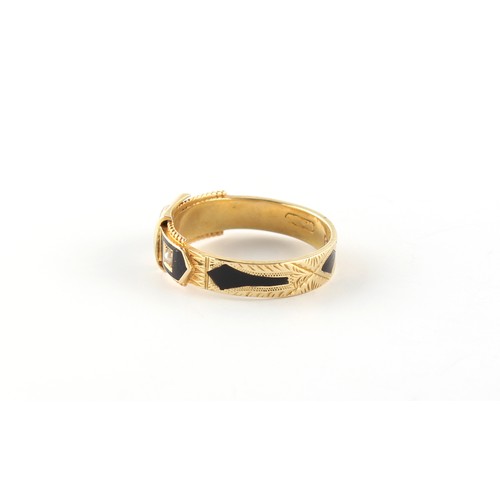 45 - A George IV 15ct gold black enamel & seed pearl mourning ring, hallmarked Chester 1828, size N/O.