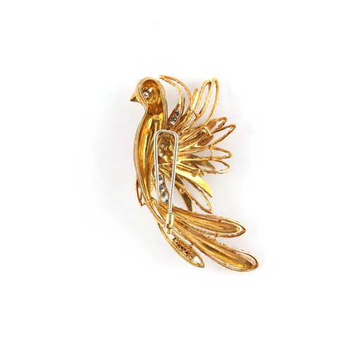 50 - A large 18ct yellow gold enamel sapphire & diamond phoenix brooch, approximately 78mm long, approxim... 