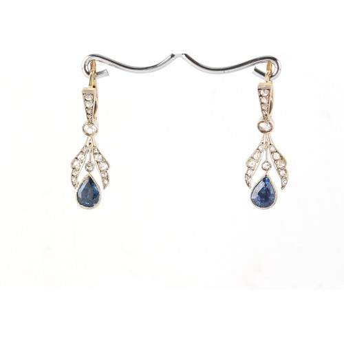 79 - A pair of Belle Epoque sapphire & diamond earrings, the two pear shaped cut sapphires weighing appro... 