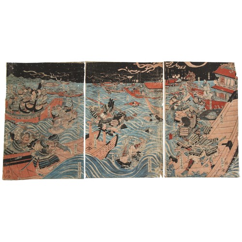 169 - Japanese woodblock prints - Kunisada I Utagawa (1786-1864) - The Battle of Dannoura - an early 19th ... 