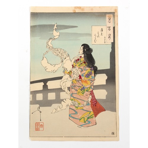 170 - Japanese woodblock prints - Yoshitoshi Tsukioka (1839-1892) - Lunacy, Unrolling Letter, from the ser... 