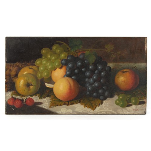 113 - Property of a lady - AS (?), 19th century - STILL LIFE OF GRAPES, PEACHES, APPLES AND STRAWBERRIES -... 