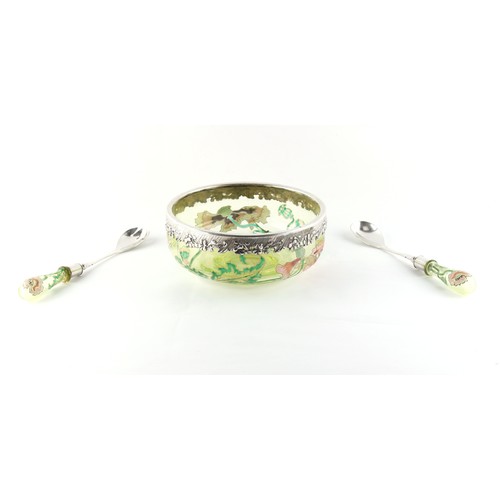 132 - Property of a gentleman - an early 20th century Art Nouveau enamelled glass salad bowl with matching... 