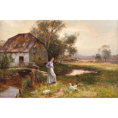 117 - Property of a lady - Ernest Charles Walbourn (1872-1927) - COUNTRY COTTAGE WITH MAID AND DUCKS BY A ... 