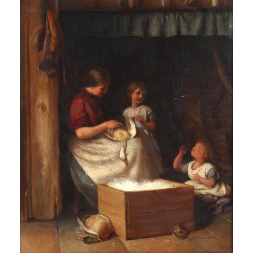 118 - Property of a lady - J. Clark (English, late 19th century) - PLUCKING THE DUCK, AN INTERIOR SCENE WI... 