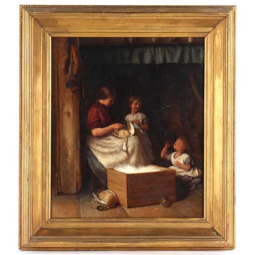 118 - Property of a lady - J. Clark (English, late 19th century) - PLUCKING THE DUCK, AN INTERIOR SCENE WI... 