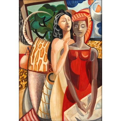 123 - Property of a lady - modern - ABSTRACT WITH TWO WOMEN - oil on canvas, 45.75 by 32ins. (116.2 by 81.... 