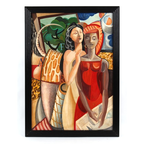 123 - Property of a lady - modern - ABSTRACT WITH TWO WOMEN - oil on canvas, 45.75 by 32ins. (116.2 by 81.... 