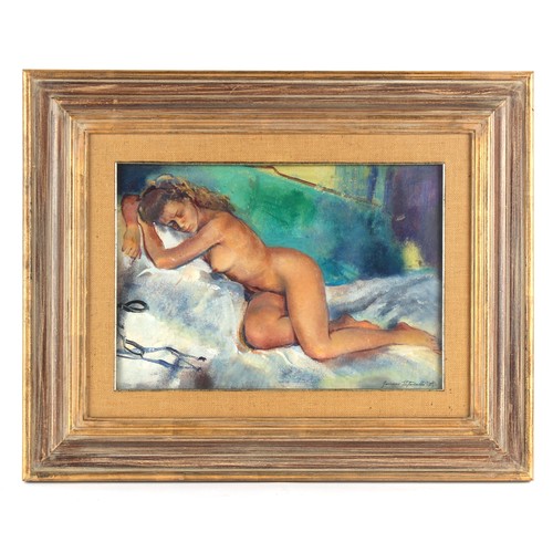 125 - Property of a lady - Romano Stefanelli (1931-2016) - RECLINING FEMALE NUDE - oil on panel, 13.8 by 1... 