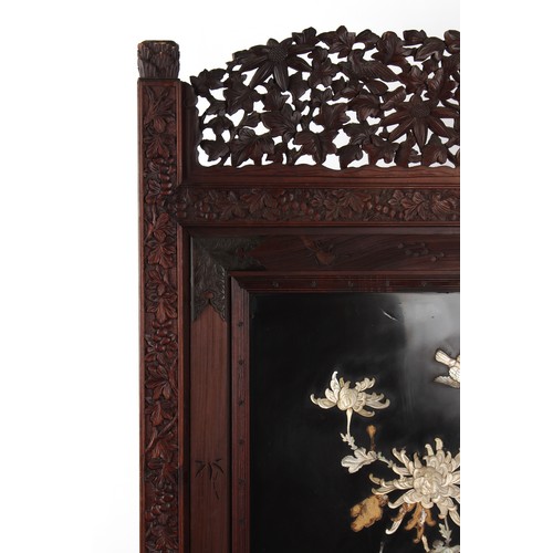 172 - Property of a gentleman - a late 19th century Japanese Meiji period carved two fold screen with moth... 