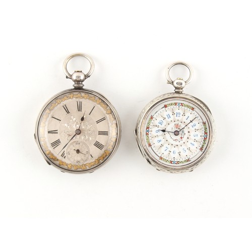 1 - The Henry & Tricia Byrom Collection - two 19th century silver mid size pocket watches, with decorati... 