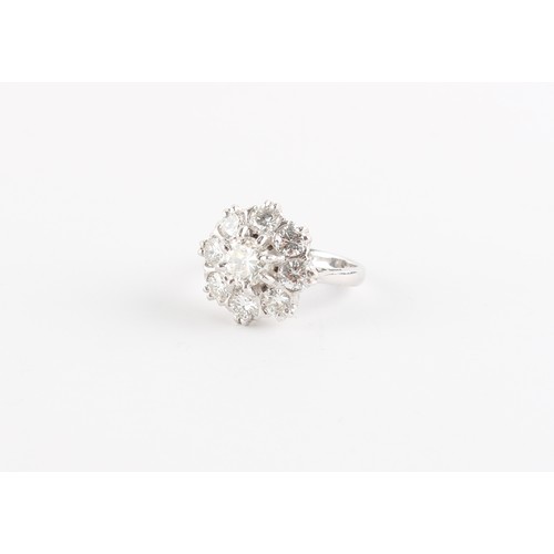 166 - Property of a lady - an 18ct white gold diamond cluster ring, with nine round brilliant cut diamonds... 