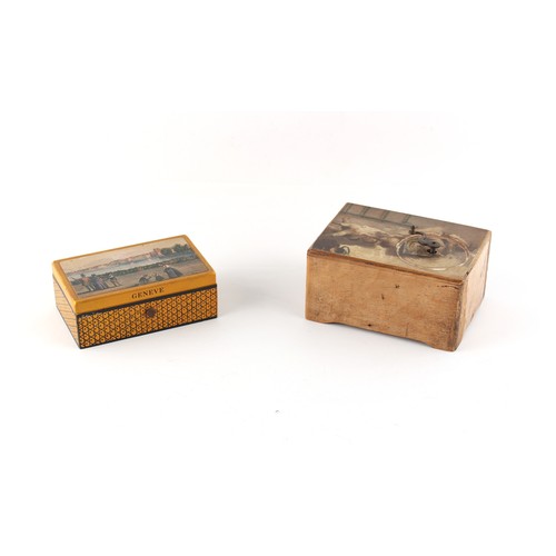 237 - Property of a lady - two small cylinder musical boxes, the larger wooden example playing three airs,... 