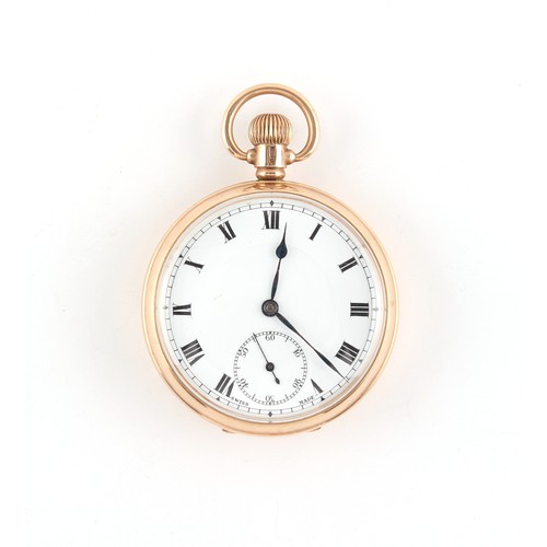 15 - Property of a lady - an early 20th century 9ct gold open faced pocket watch, with keyless wind Pilot... 