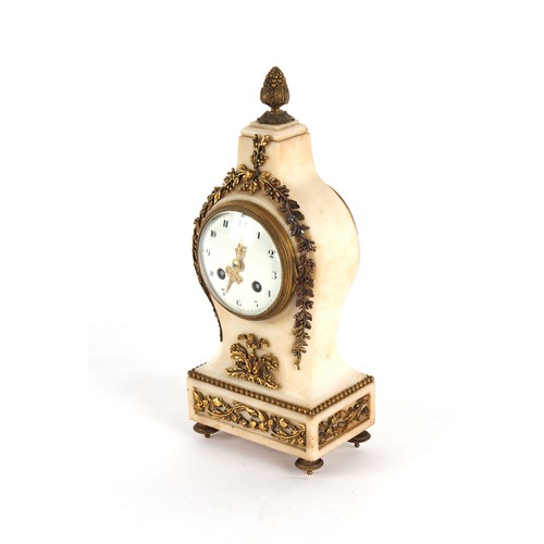 252 - Property of a lady - a late 19th century French ormolu mounted white alabaster cased mantel clock, t... 