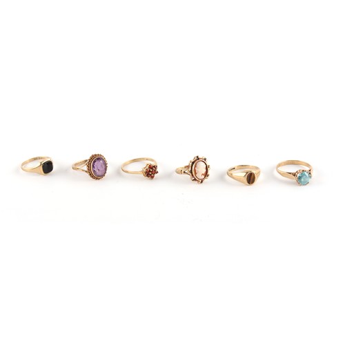 86 - Property of a deceased estate - six assorted 9ct yellow gold dress rings, approximately 12.0 grams t... 