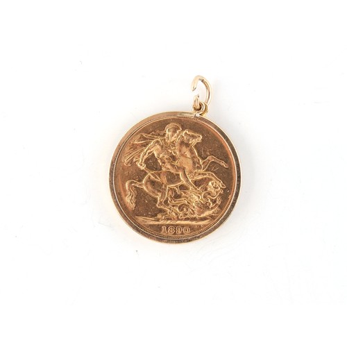 71 - Property of a lady - an 1890 Queen Victoria gold full sovereign coin pendant, the mount 9ct gold, ap... 