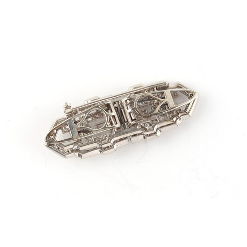 145 - Property of a lady - an Art Deco platinum & diamond double clip brooch, with mixed cut diamonds incl... 