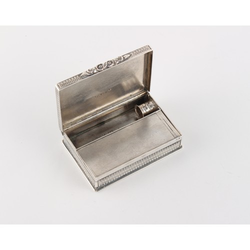 183 - Property of a gentleman - an early Victorian silver pocket taper box or candle holder box, with engi... 