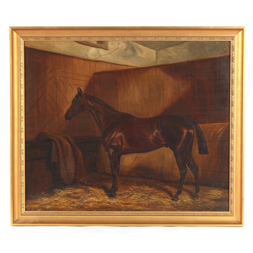 232 - Property of a gentleman - Benjamin Cam Norton (1835-1900) - A RACEHORSE IN STABLE - oil on canvas, 2... 