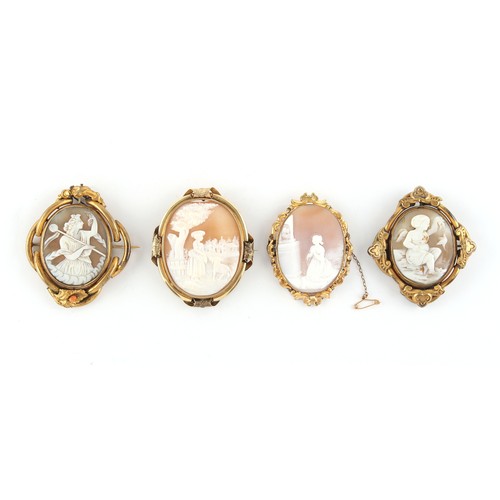 83 - Property of a deceased estate - four 19th century carved shell cameo brooches, the largest 63mm long... 