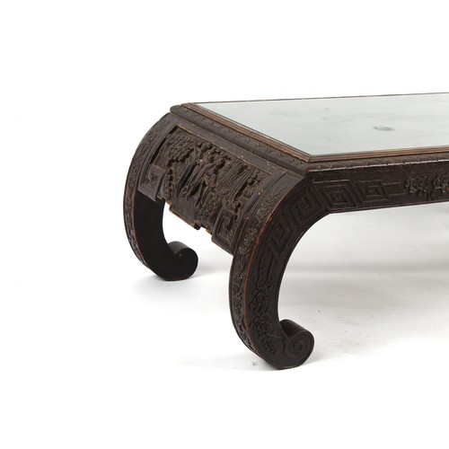 277 - Property of a gentleman - an early / mid 20th century Chinese carved hardwood kang table, the bowed ... 