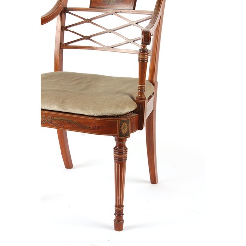 284 - Property of a gentleman - a late Victorian painted satinwood elbow chair, with cane panelled seat & ... 